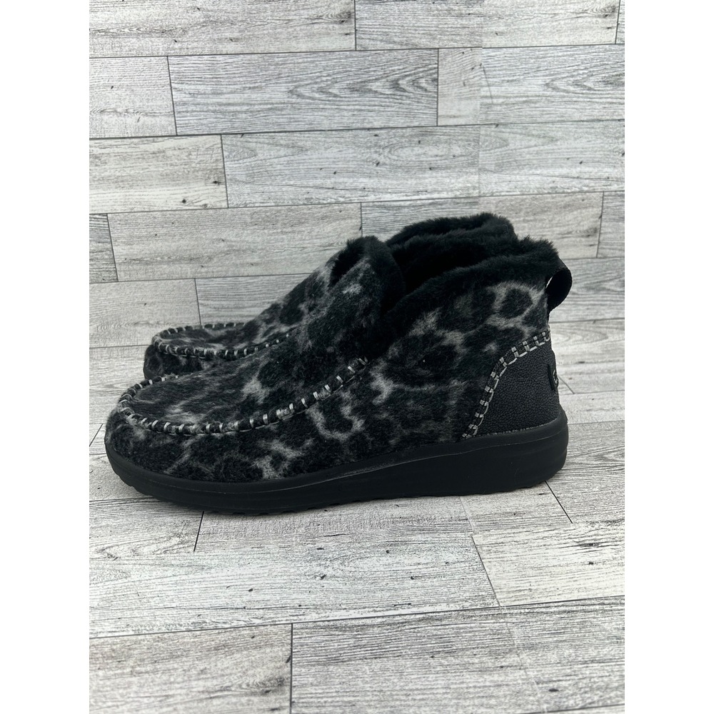 Hey Dude Denny Marble Leopard Grey Black Faux Fur Lined Ankle Boots Women Sz 10 - Picture 5 of 16